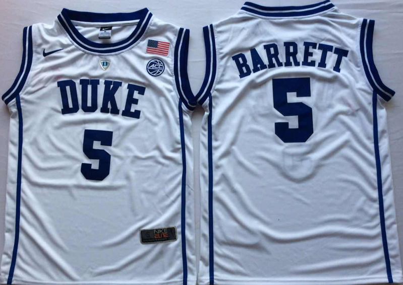 NCAA Men Duke Blue Devils White #5 BARRETT.